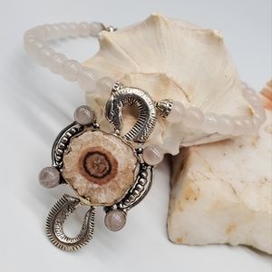 Milky Rose Quartz Necklace Silver Natural Druzy Agate Stone Pen…